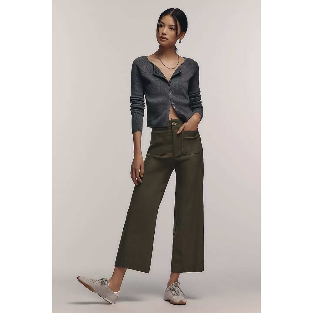 Maeve Colette magic fabric pants size 25 NWT cropped wide leg‎ green